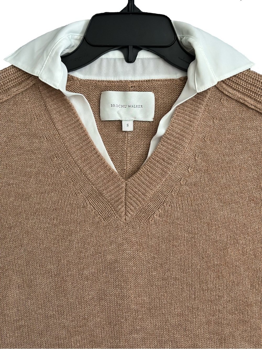 Brochu Walker The Looker Layered V Neck Wool Cashmere Camel Brown Sweater size S - Picture 8 of 16
